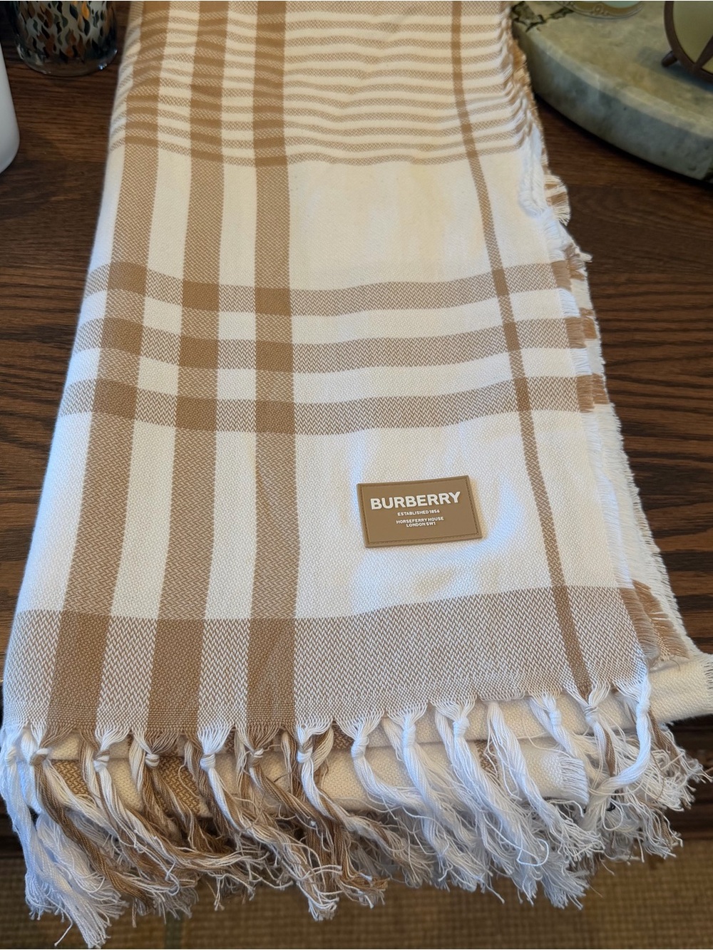 Burberry Beige White Check Beach Blanket - Never Used